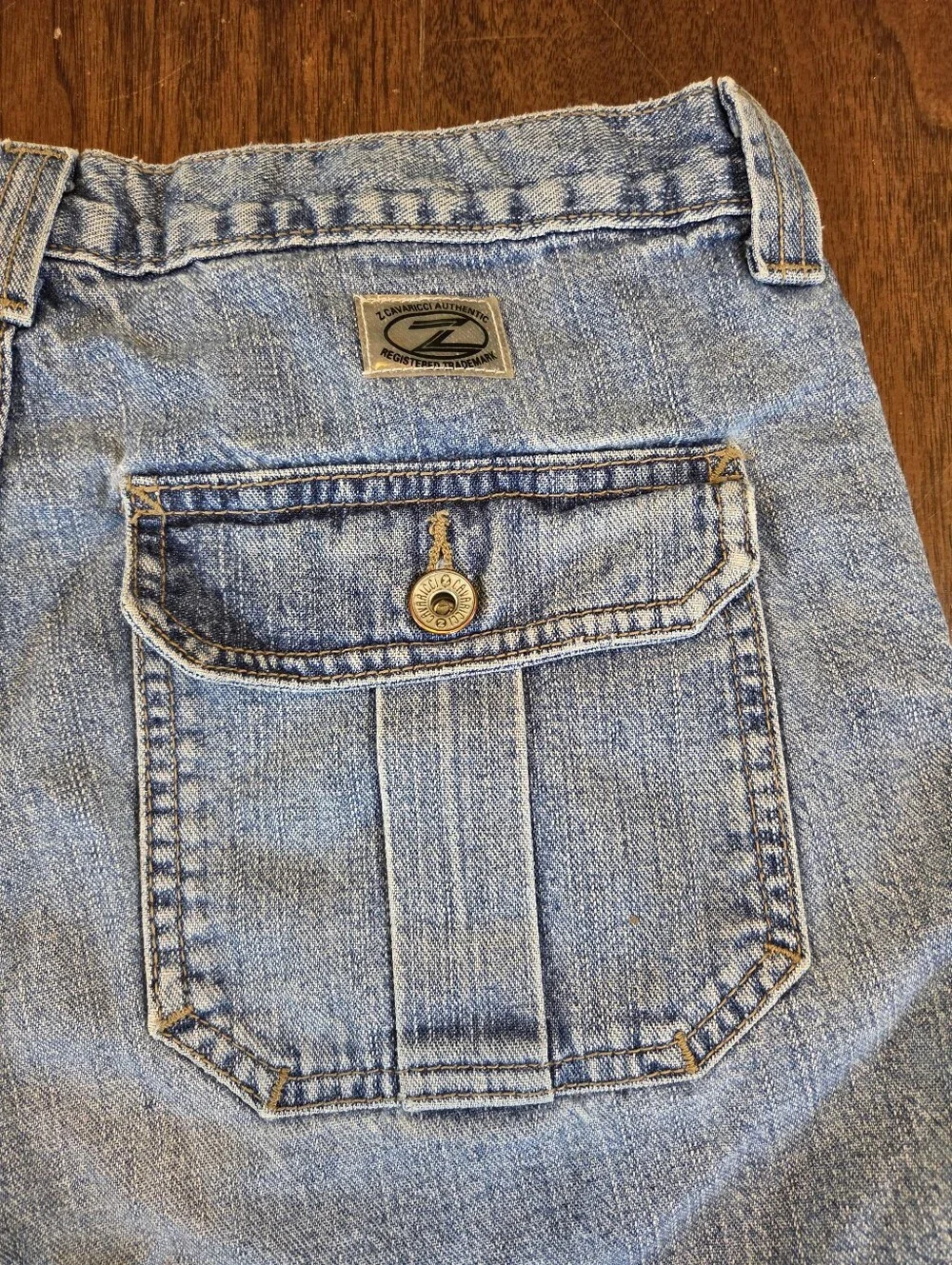 90s Z Cavaricci Denim Shorts Workwear Inspired Chunky Button Flap Pocket Size 29